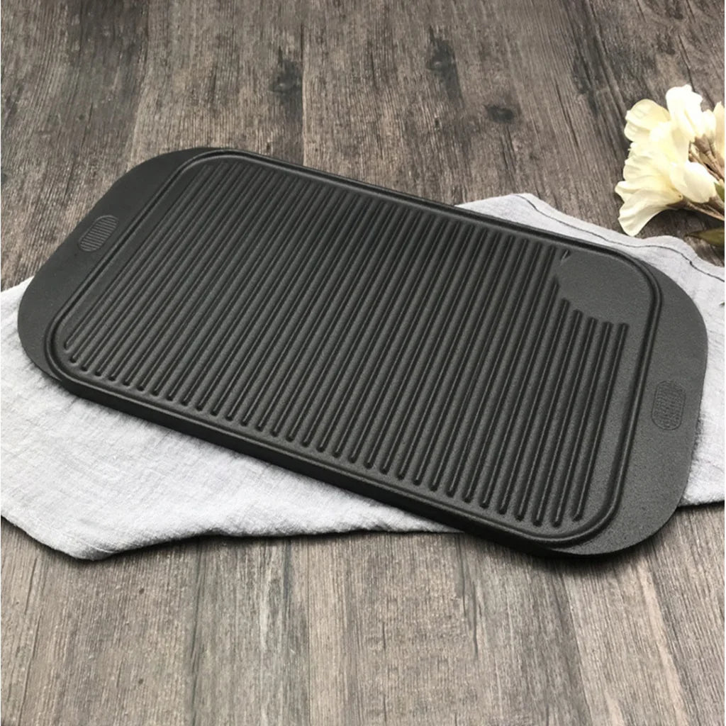 Cast Iron Griddle Hot Plate Set Premium 2X 47cm Ridged BBQ Stovetop Grill Pan