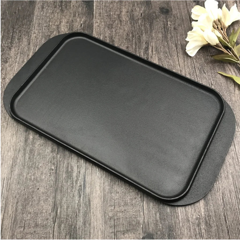 Cast Iron Griddle Hot Plate Set Premium 2X 47cm Ridged BBQ Stovetop Grill Pan