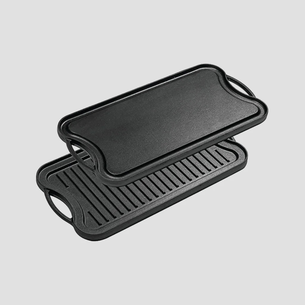 Cast Iron Griddle Hot Plate Set Premium 2X 50.8cm Ridged BBQ Stovetop Grill Pan