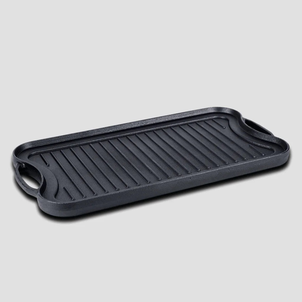 Cast Iron Griddle Hot Plate Set Premium 2X 50.8cm Ridged BBQ Stovetop Grill Pan
