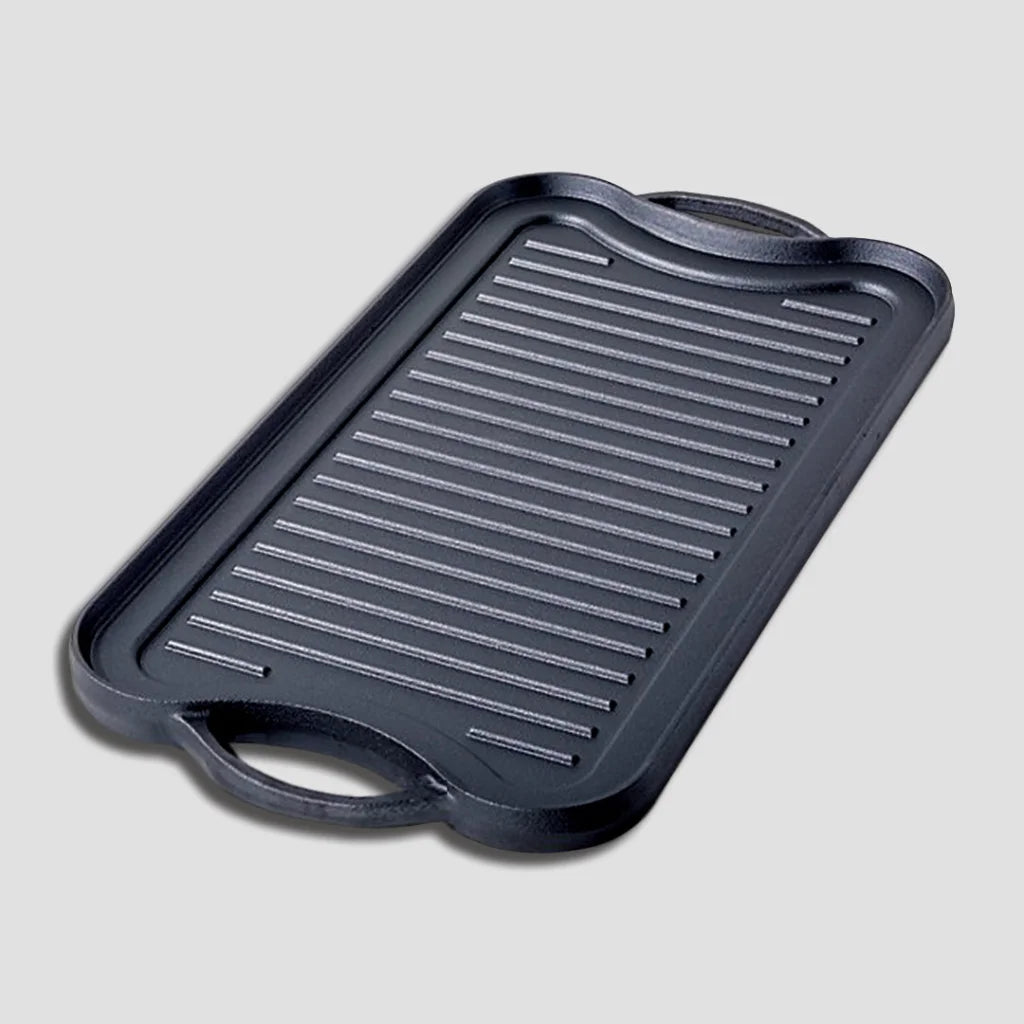 Cast Iron Griddle Hot Plate Set Premium 2X 50.8cm Ridged BBQ Stovetop Grill Pan
