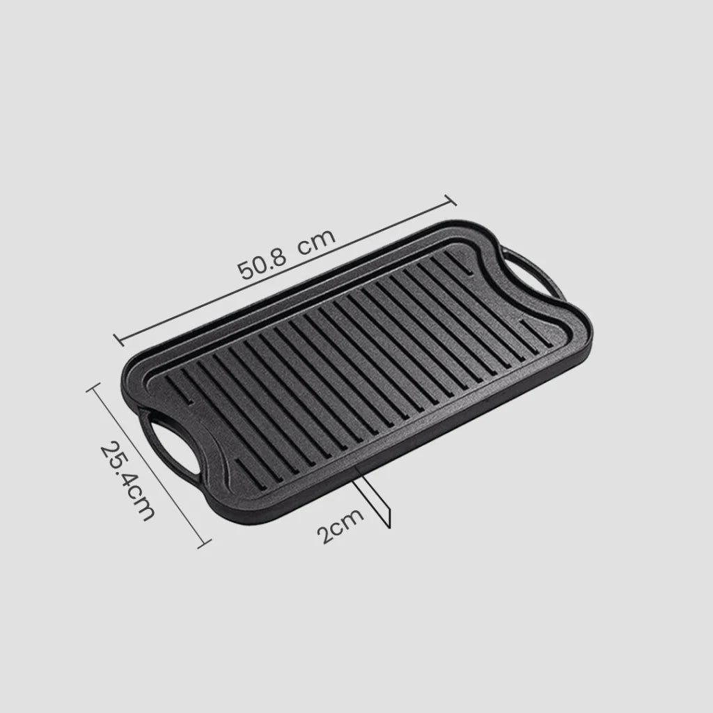 Cast Iron Griddle Hot Plate Set Premium 2X 50.8cm Ridged BBQ Stovetop Grill Pan