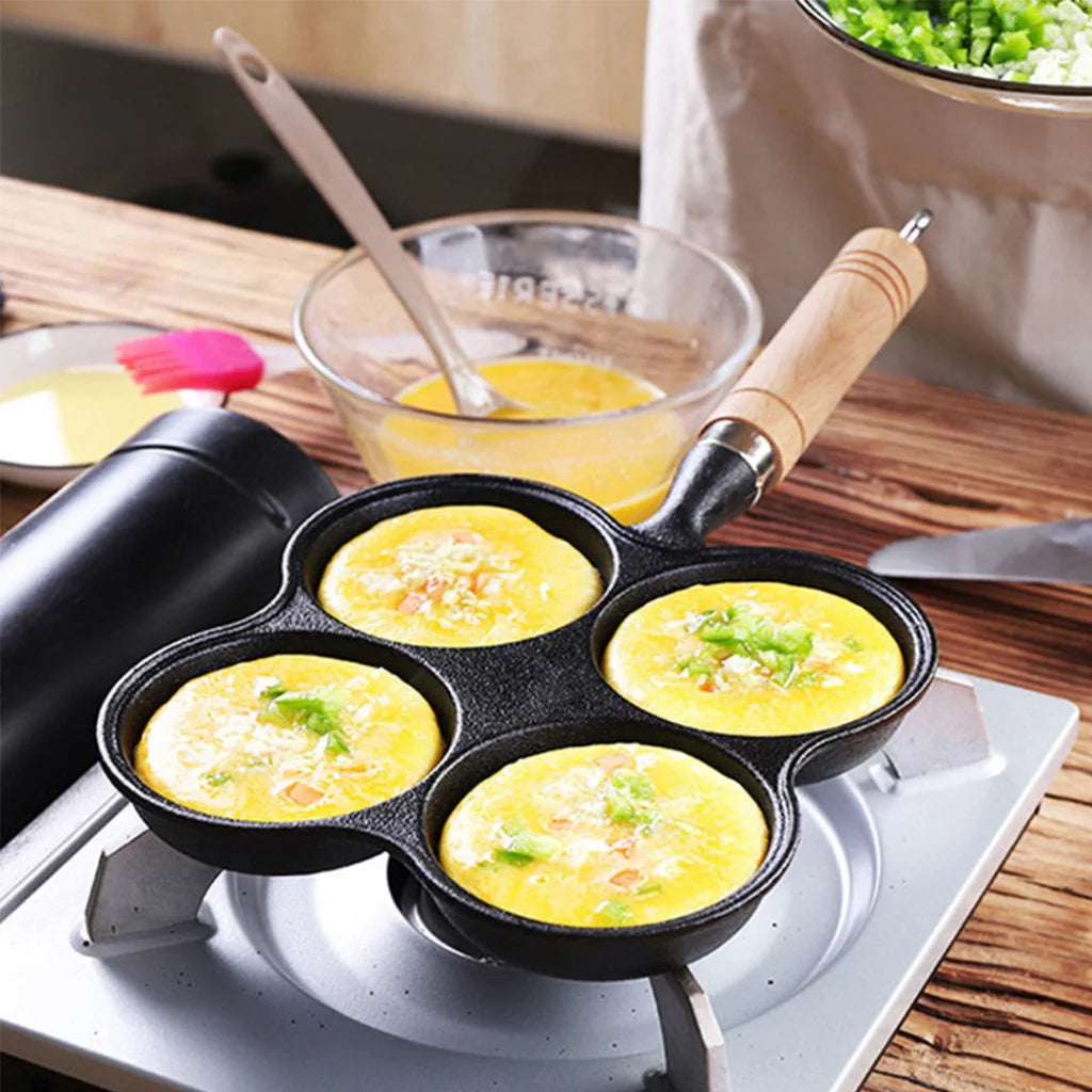 Cast Iron Multi-Portion Omelet Pan Premium 4 Mold Breakfast Fried Egg Pancake