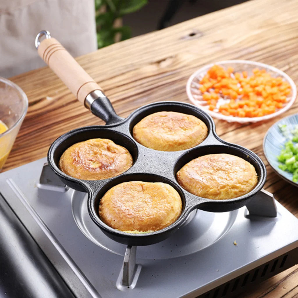 Cast Iron Multi-Portion Omelet Pan Premium 4 Mold Breakfast Fried Egg Pancake