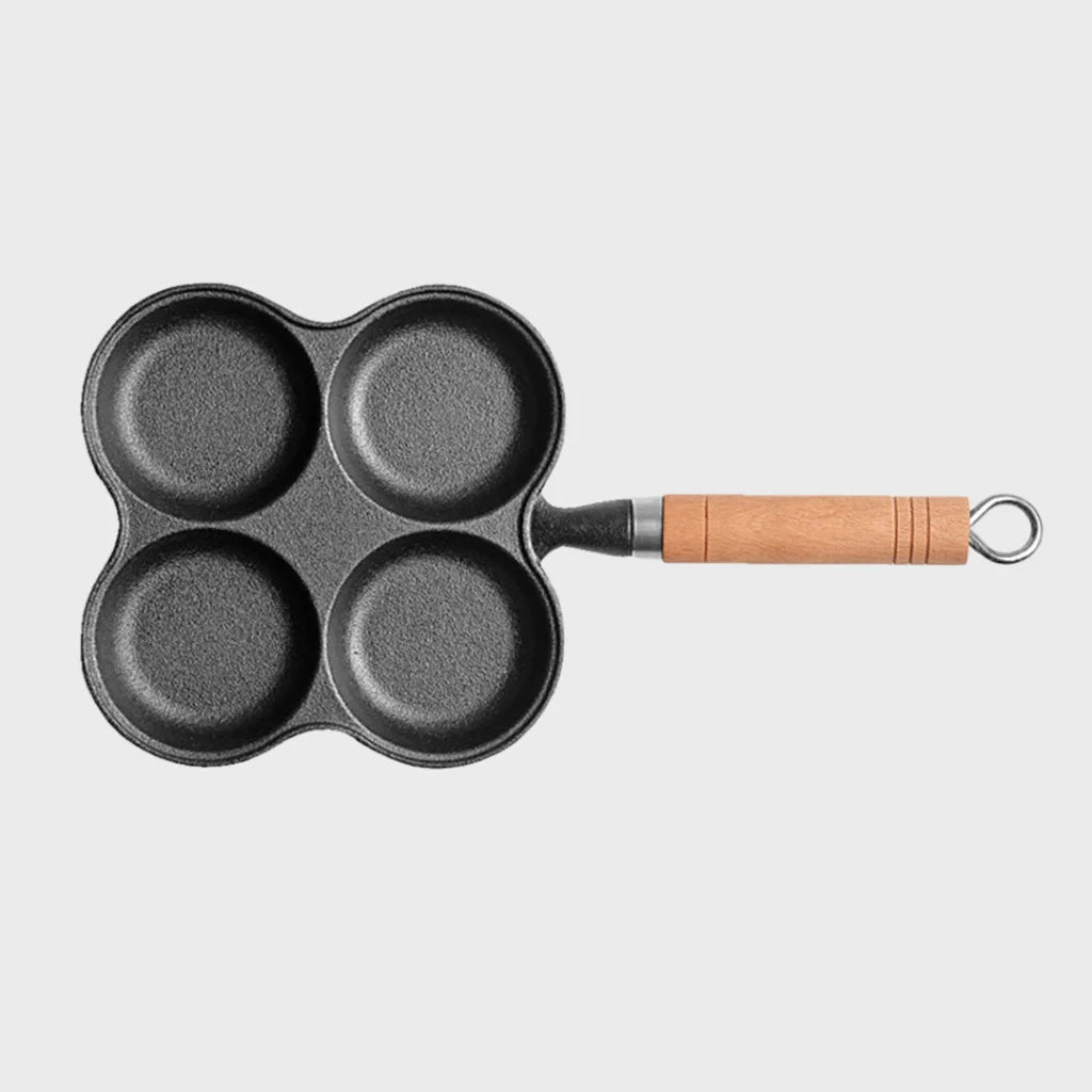 Cast Iron Multi-Portion Omelet Pan Premium 4 Mold Breakfast Fried Egg Pancake