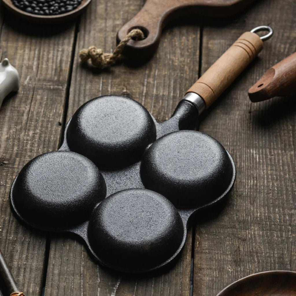 Cast Iron Multi-Portion Omelet Pan Premium 4 Mold Breakfast Fried Egg Pancake