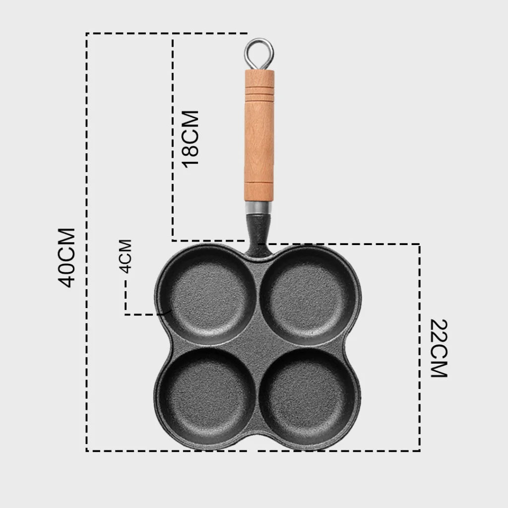 Cast Iron Multi-Portion Omelet Pan Premium 4 Mold Breakfast Fried Egg Pancake