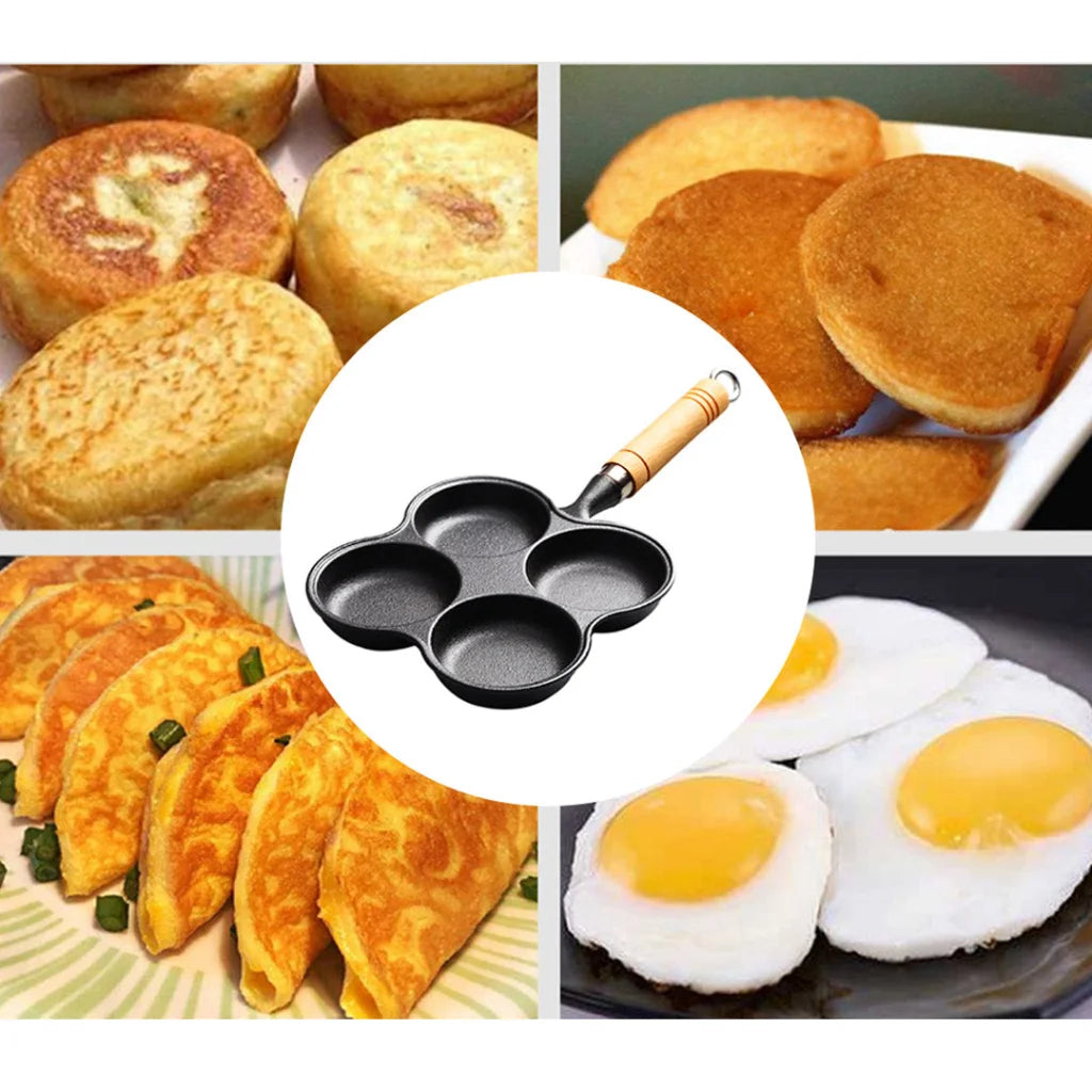 Cast Iron Multi-Portion Omelet Pan Premium 4 Mold Breakfast Fried Egg Pancake