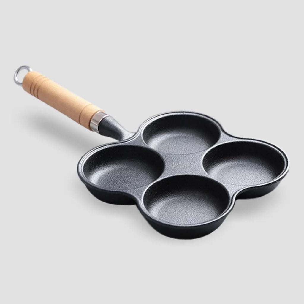 Cast Iron Multi-Portion Omelet Pan Premium 4 Mold Breakfast Fried Egg Pancake