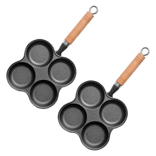 Cast Iron Multi-Portion Omelet Pan Set Premium 2X 4 Mold Breakfast Fried Egg Pancake
