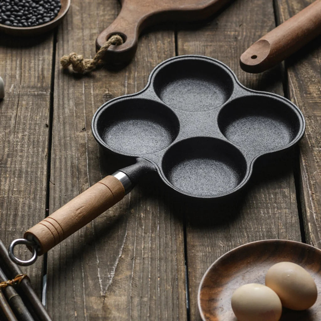 Cast Iron Multi-Portion Omelet Pan Set Premium 2X 4 Mold Breakfast Fried Egg Pancake