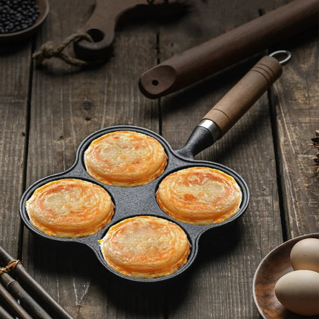 Cast Iron Multi-Portion Omelet Pan Set Premium 2X 4 Mold Breakfast Fried Egg Pancake