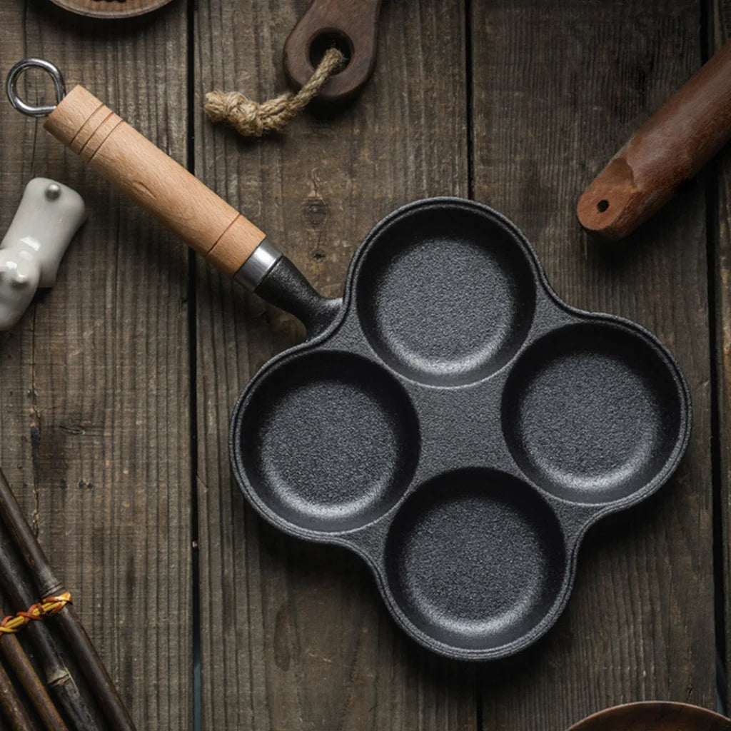 Cast Iron Multi-Portion Omelet Pan Set Premium 2X 4 Mold Breakfast Fried Egg Pancake