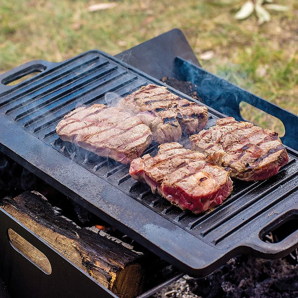 Cast Iron Reversible Griddle Plate 46x22cm BBQ Hob Cooking