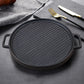 Cast Iron Ribbed BBQ Pan 30cm Round Skillet Steak Sizzle Platter with Handle