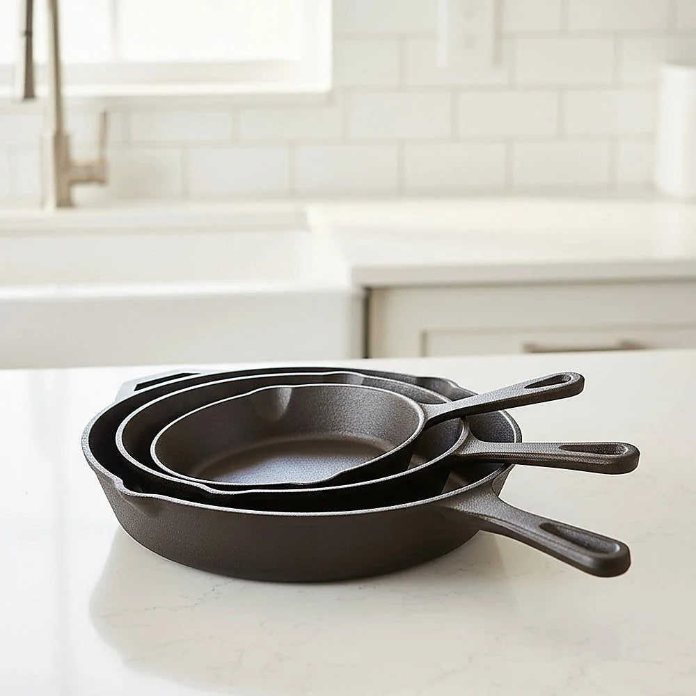 Cast Iron Skillet Fry Pan Set Pre-Seasoned 3 Pcs Frying Pan