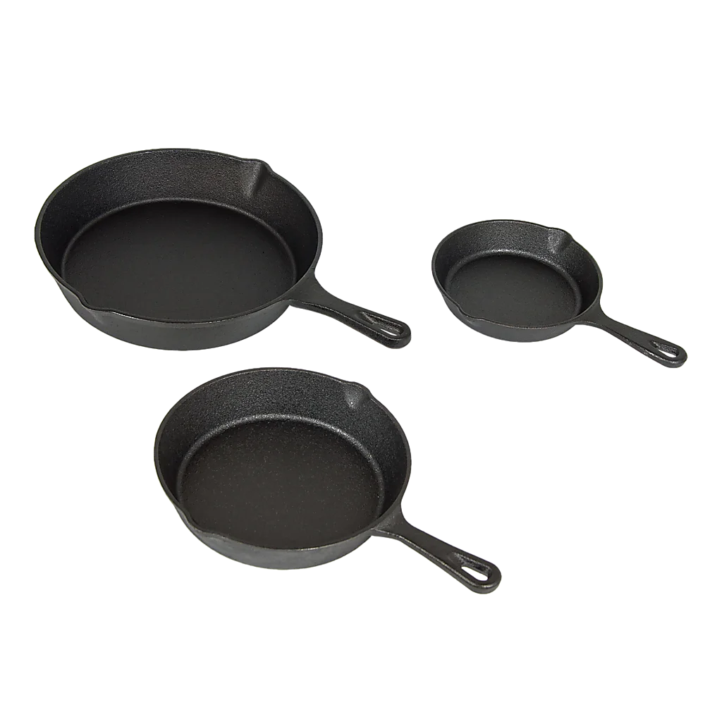 Cast Iron Skillet Fry Pan Set Pre-Seasoned 3 Pcs Frying Pan
