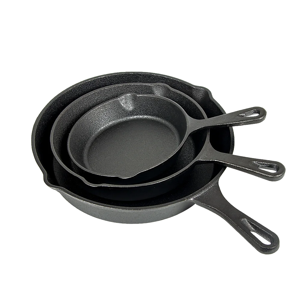 Cast Iron Skillet Fry Pan Set Pre-Seasoned 3 Pcs Frying Pan