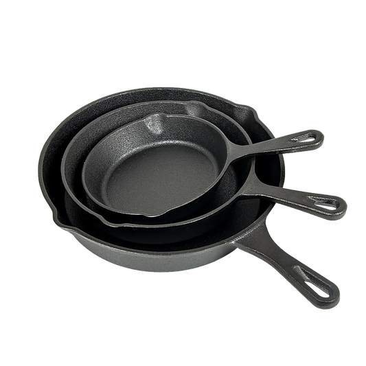 Cast Iron Skillet Fry Pan Set Pre-Seasoned 3 Pcs Frying Pan