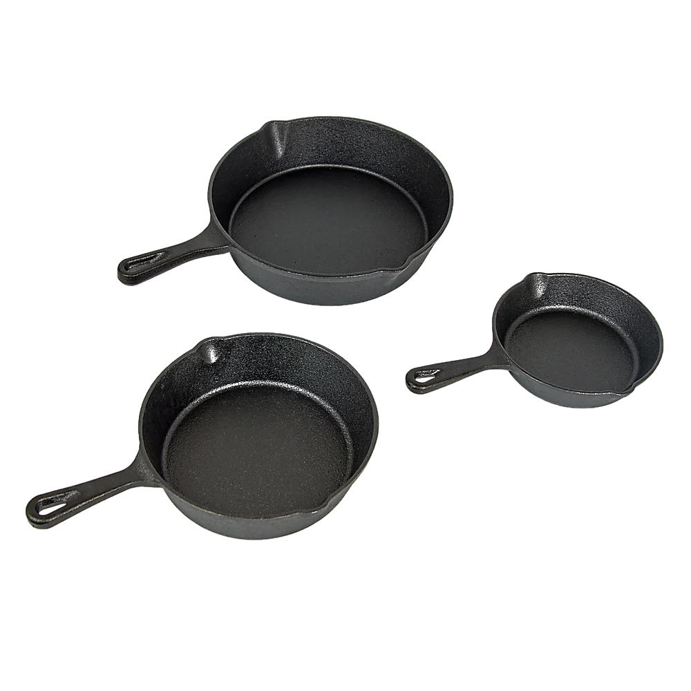 Cast Iron Skillet Fry Pan Set Pre-Seasoned 3 Pcs Frying Pan