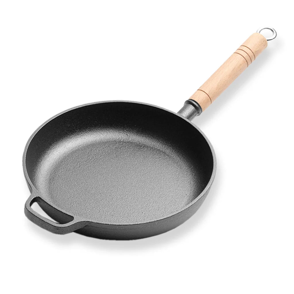 Cast Iron Steak Frying Pan Premium 25cm Round Skillet Sizzle Platter with Helper Handle