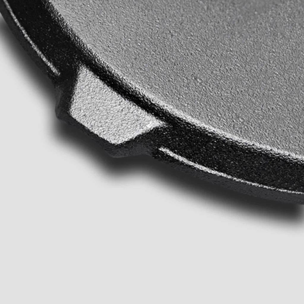 Cast Iron Steak Frying Pan Set Premium 2X 24cm Round Ribbed Grill Skillet with Folding Wooden Handle