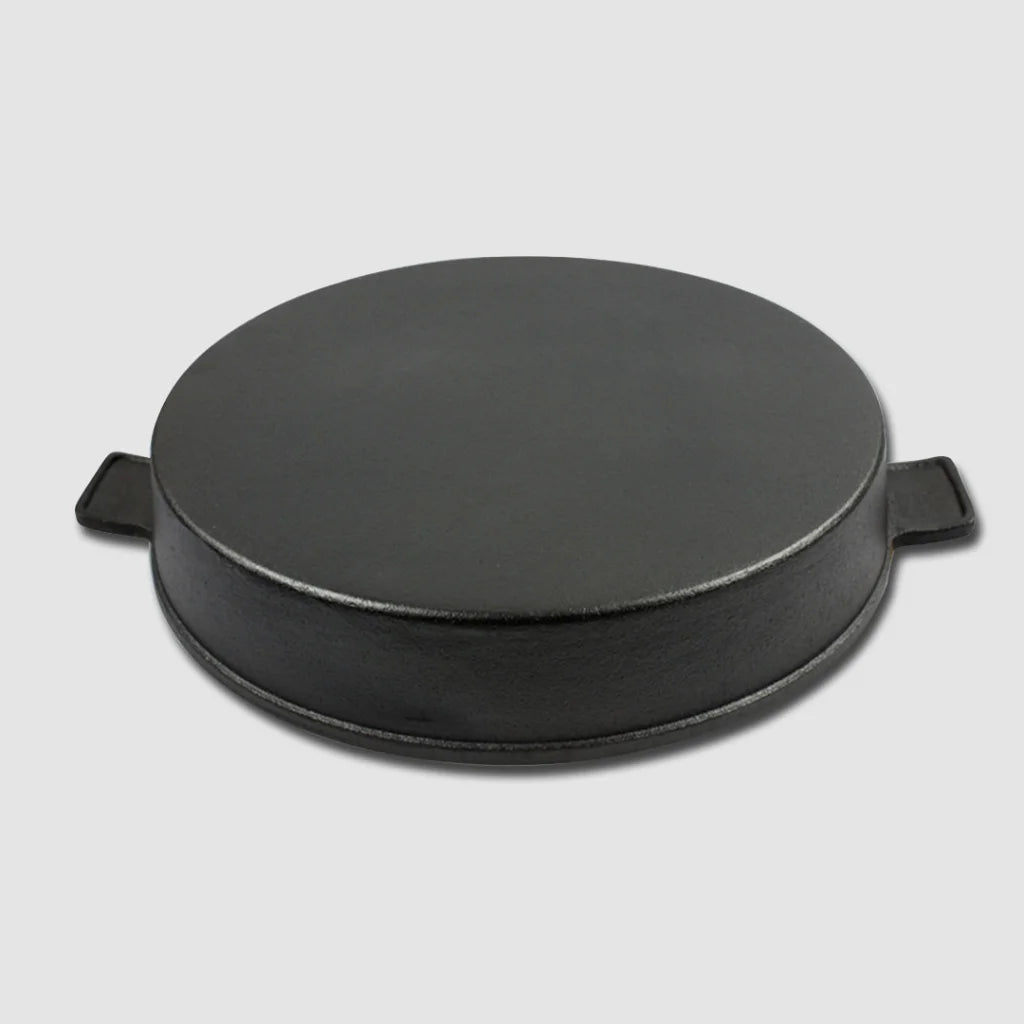 Cast Iron Steak Frying Pan Set Premium 2X 25cm Round Ribbed Skillet Sizzle Platter with Handle