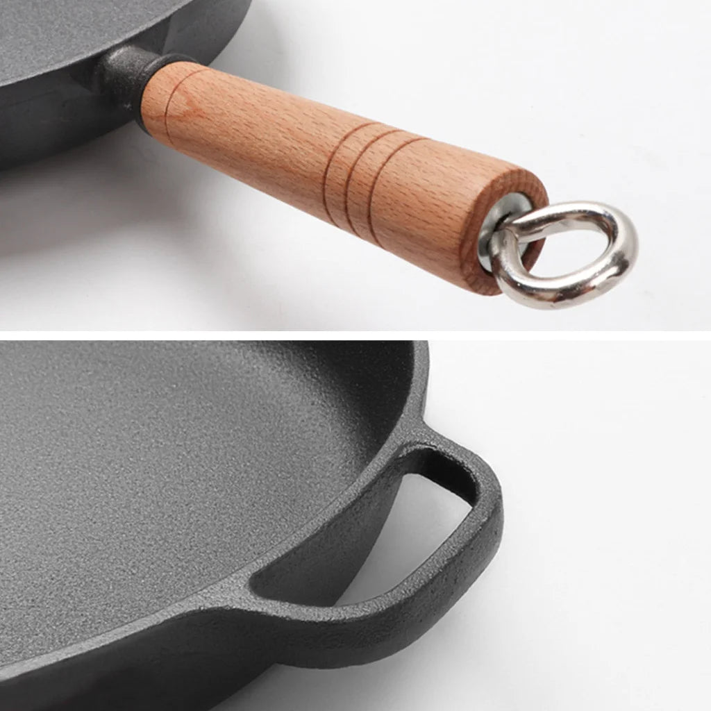 Cast Iron Steak Frying Pan Set Premium 2X 25cm Round Skillet Sizzle Platter with Helper Handle