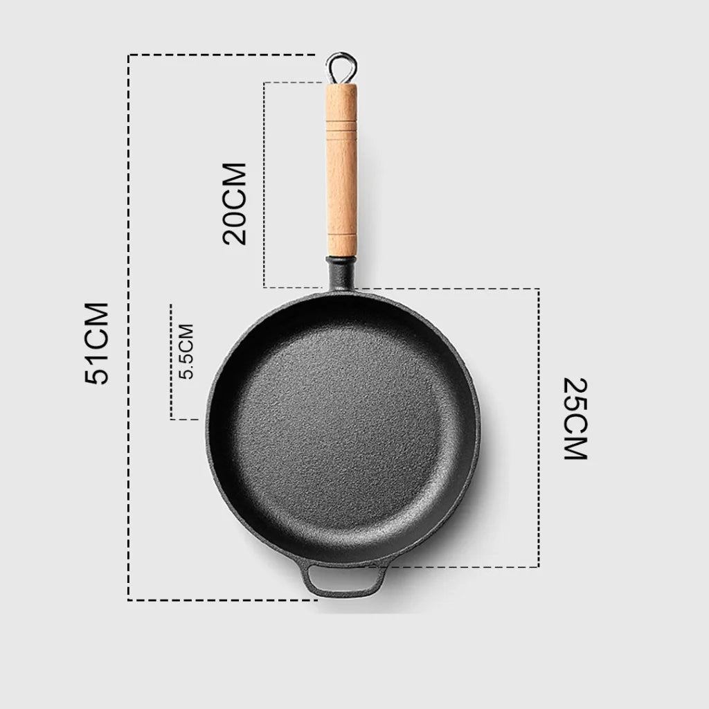 Cast Iron Steak Frying Pan Set Premium 2X 25cm Round Skillet Sizzle Platter with Helper Handle