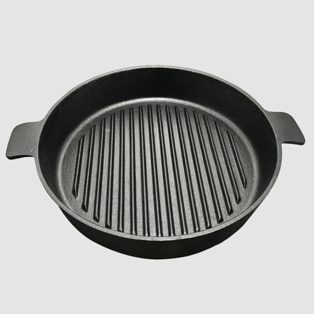 Cast Iron Steak Frying Pan Set Premium 2X 26cm Round Ribbed Skillet Sizzle Platter with Handle