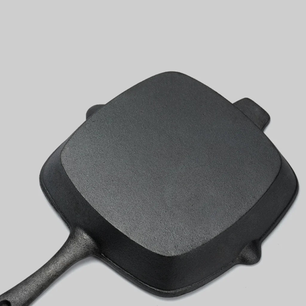 Cast Iron Steak Frying Pan Set Premium 2X 26cm Square Ribbed Skillet Sizzle Platter with Handle