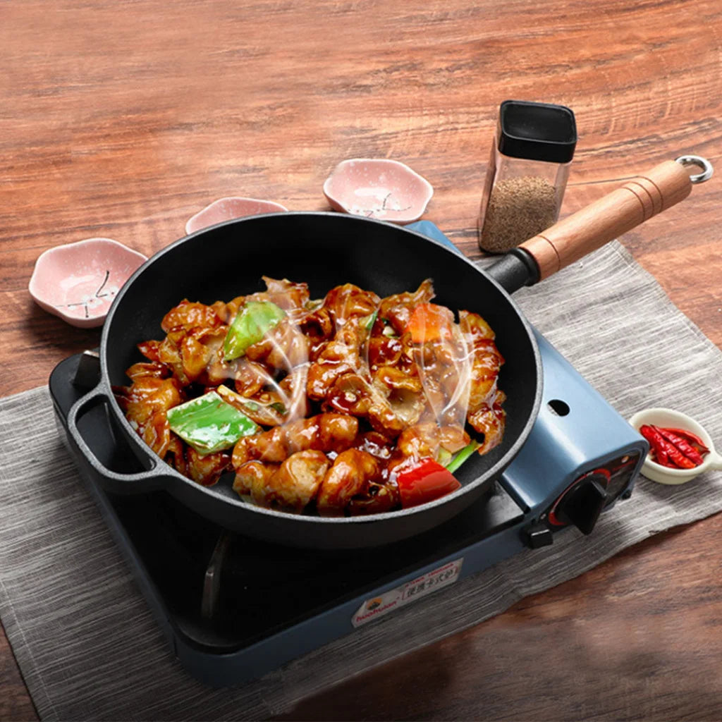 Cast Iron Steak Frying Pan Set Premium 2X 27cm Round Skillet Sizzle Platter with Helper Handle