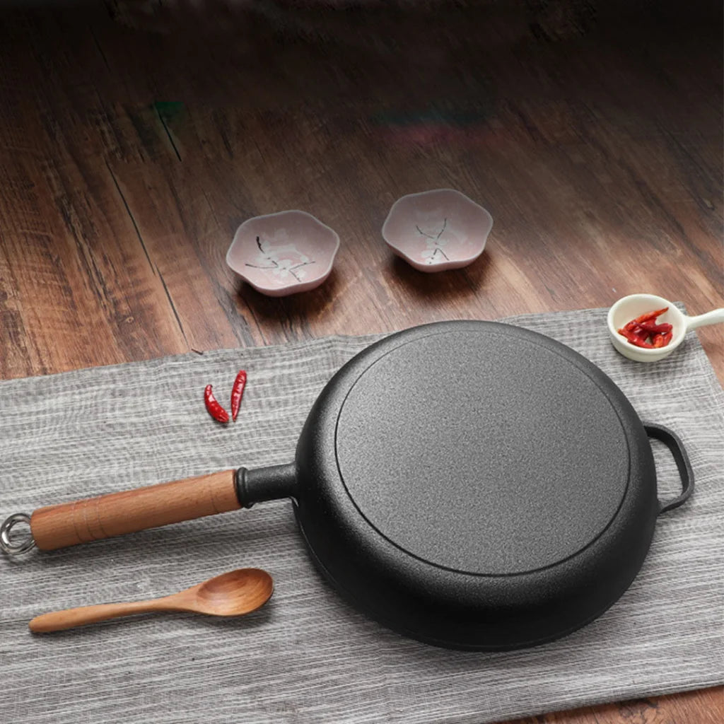Cast Iron Steak Frying Pan Set Premium 2X 27cm Round Skillet Sizzle Platter with Helper Handle