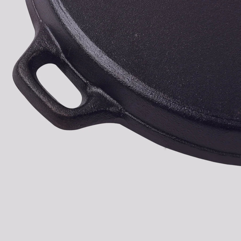 Cast Iron Steak Frying Pan Set Premium 2X 35cm Round Ribbed Skillet Sizzle Platter with Handle