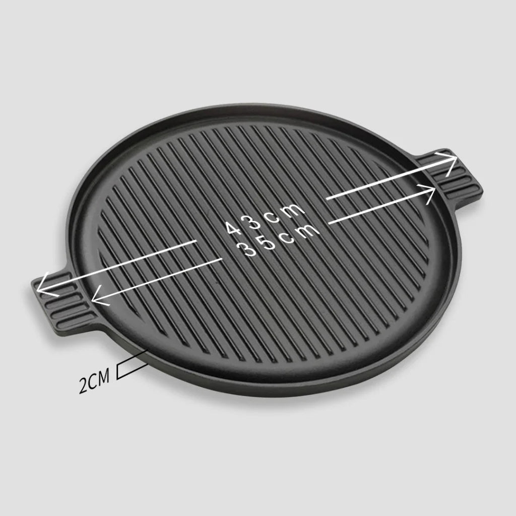 Cast Iron Steak Frying Pan Set Premium 2X 43cm Round Ribbed Skillet Sizzle Platter with Handle