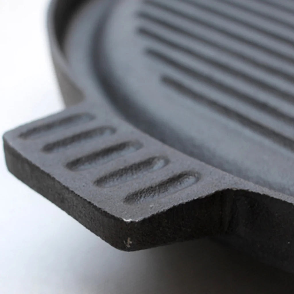 Cast Iron Steak Frying Pan Set Premium 2X 43cm Round Ribbed Skillet Sizzle Platter with Handle