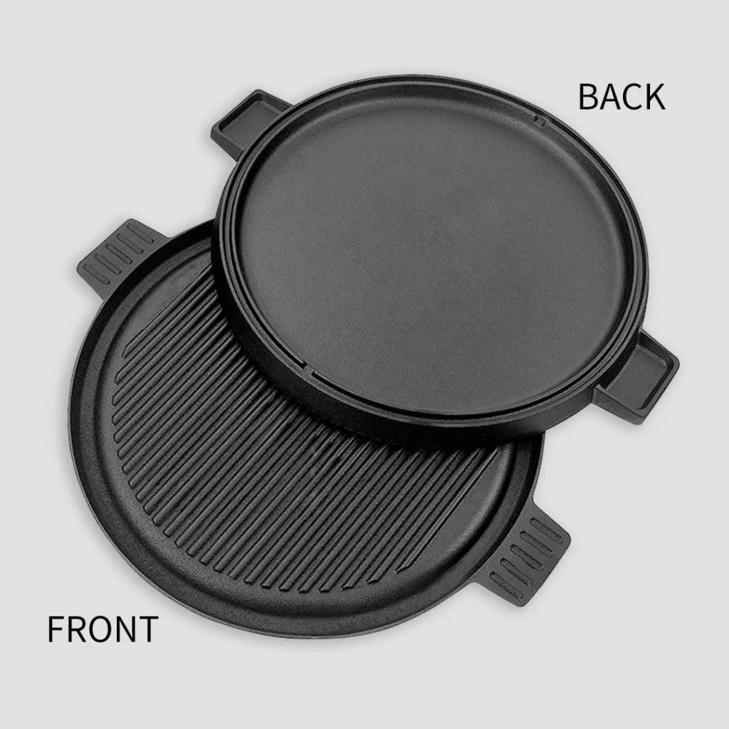 Cast Iron Steak Frying Pan Set Premium 2X 43cm Round Ribbed Skillet Sizzle Platter with Handle