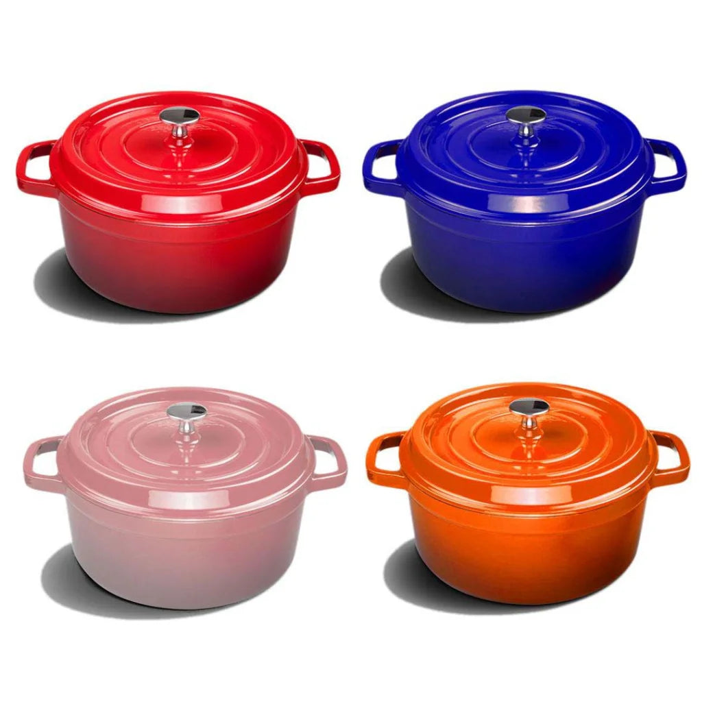 Cast Iron Stewpot Casserole Set Premium 2X 22cm Enamel Porcelain Cooking Pot with Lid - Red