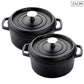 Cast Iron Stewpot Casserole Set Premium 2X 24cm Cooking Pot with Lid - Black