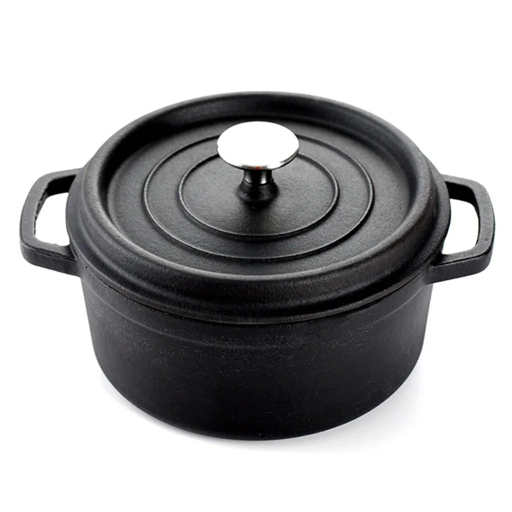 Cast Iron Stewpot Premium 24cm Casserole Cooking Pot with Lid 3.6L - Black