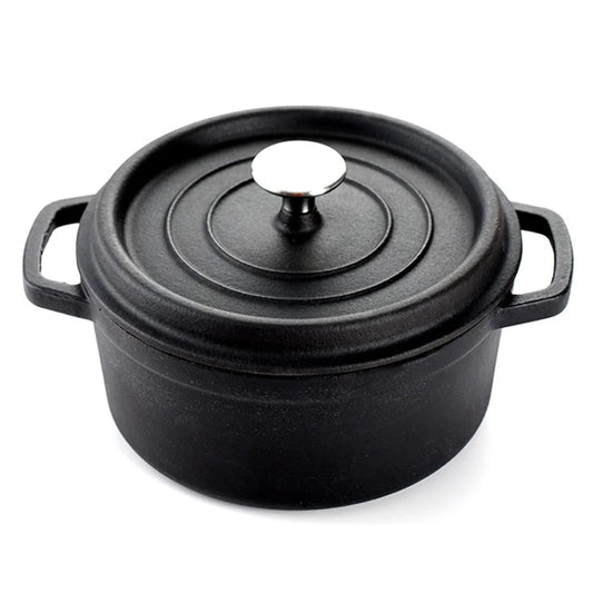 Cast Iron Stewpot Premium 24cm Casserole Cooking Pot with Lid 3.6L - Black