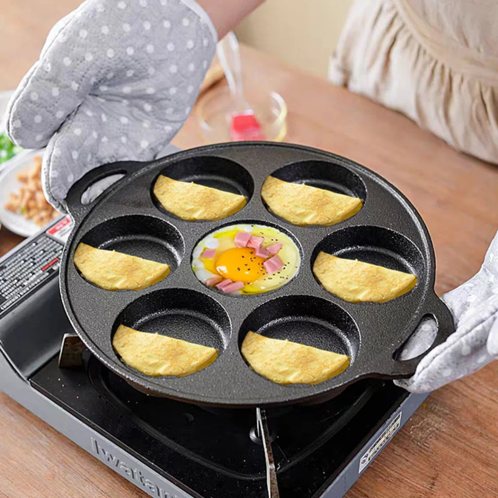 Cast Iron Takoyaki Fry Pan Premium 31.5cm Octopus Balls Maker 7 Hole Grill Mold