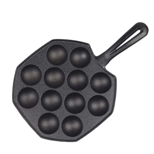 Cast Iron Takoyaki Pan Premium 18CM Octopus Balls Maker with 12 Hole Cavities Grill Mold