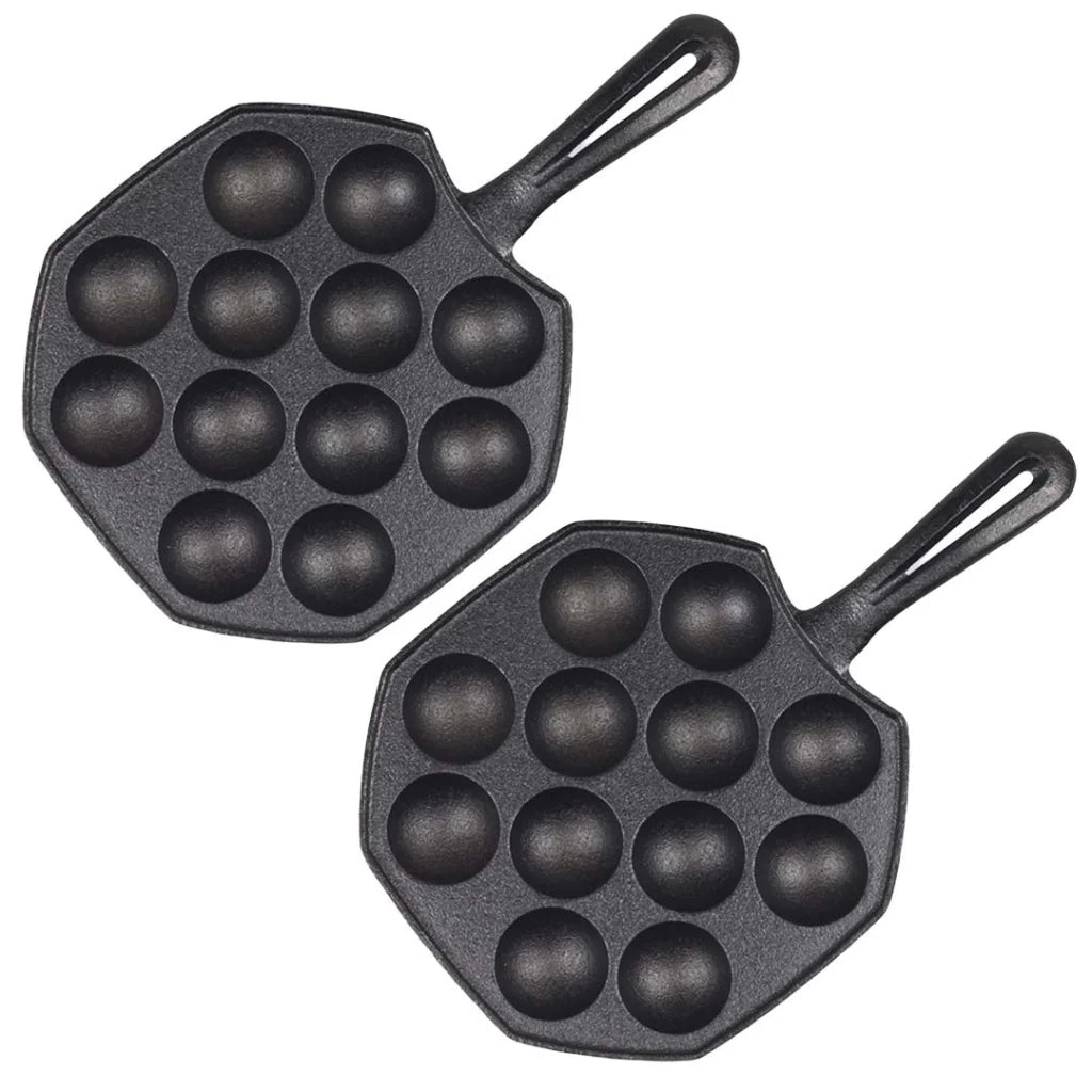 Cast Iron Takoyaki Pan Set Premium 2X 18CM Octopus Balls Maker with 12 Hole Cavities Grill Mold