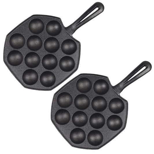 Cast Iron Takoyaki Pan Set Premium 2X 18CM Octopus Balls Maker with 12 Hole Cavities Grill Mold