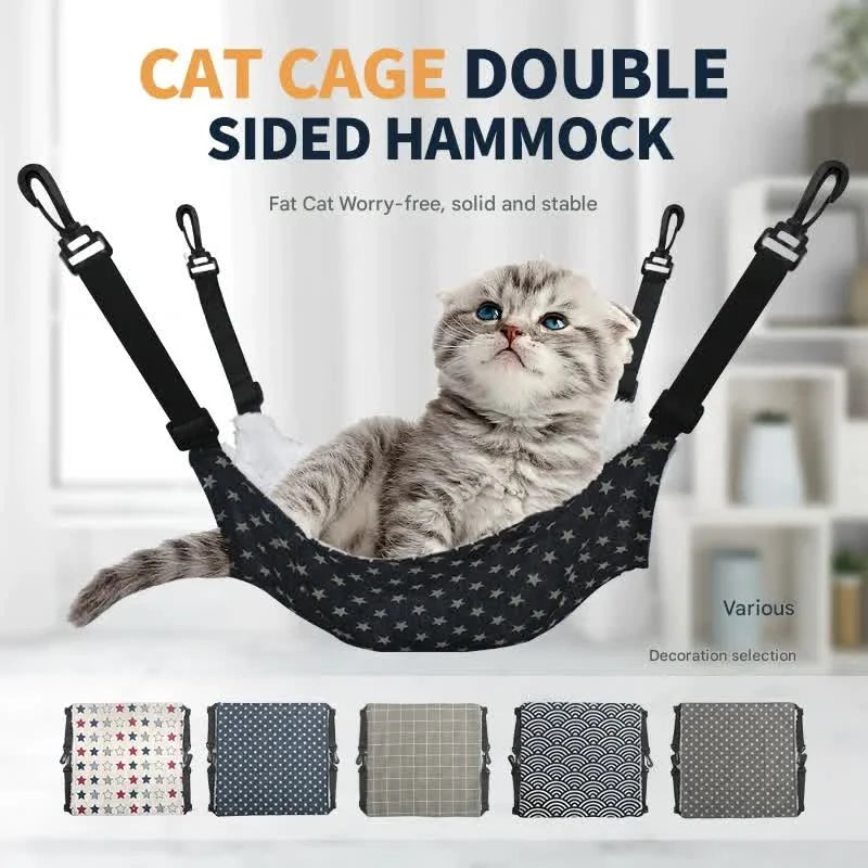 Cat Cage Hammock - Adjustable Double-Sided Pet Swing Bed