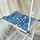 Cat Cage Platform Mat - white cat pattern on Blue