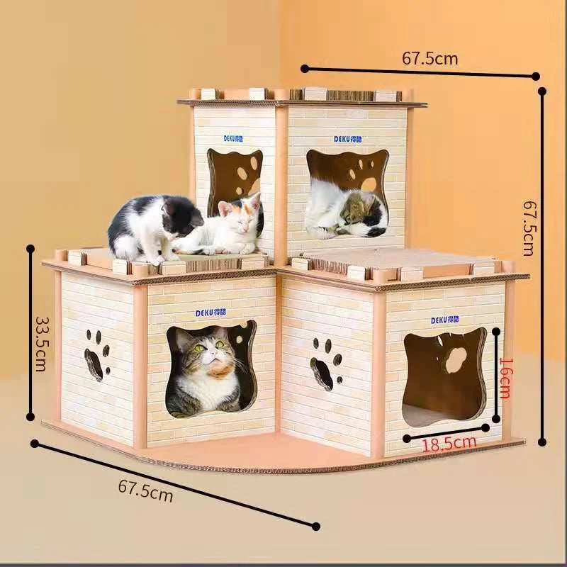 Cat Cardboard House Tower Condo Scratcher Pet Post Pad Mat