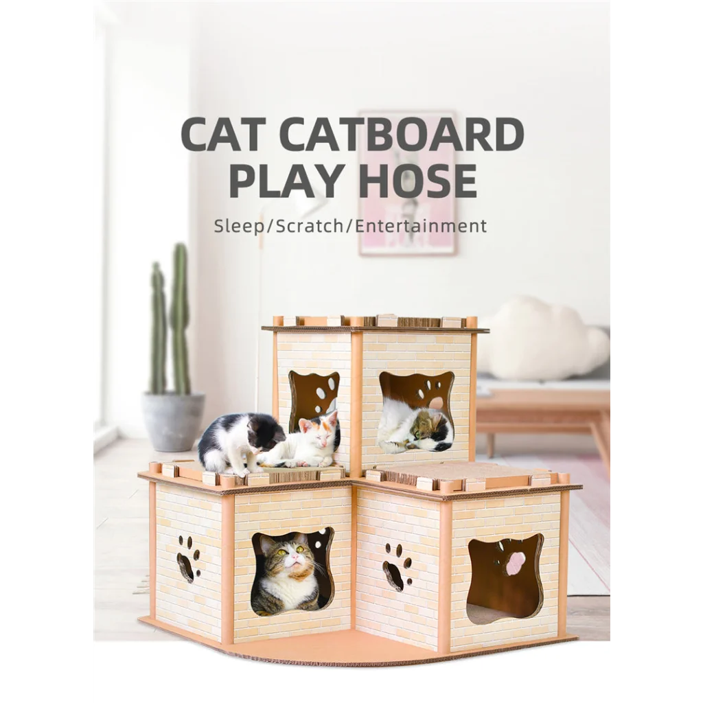 Cat Cardboard House Tower Condo Scratcher Pet Post Pad Mat