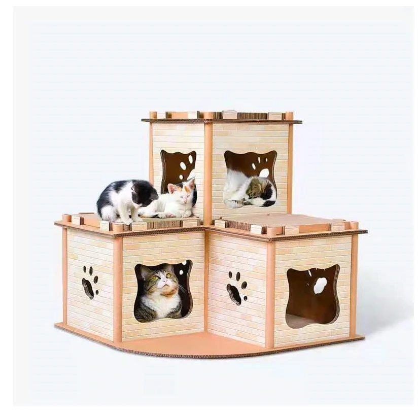 Cat Cardboard House Tower Condo Scratcher Pet Post Pad Mat